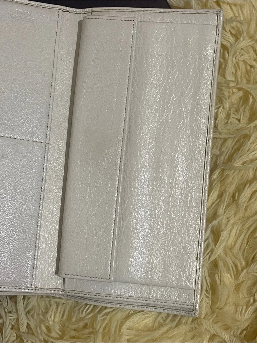Authentic Vintage Prada Bianco Leather Flap Wallet with Silver Hardware